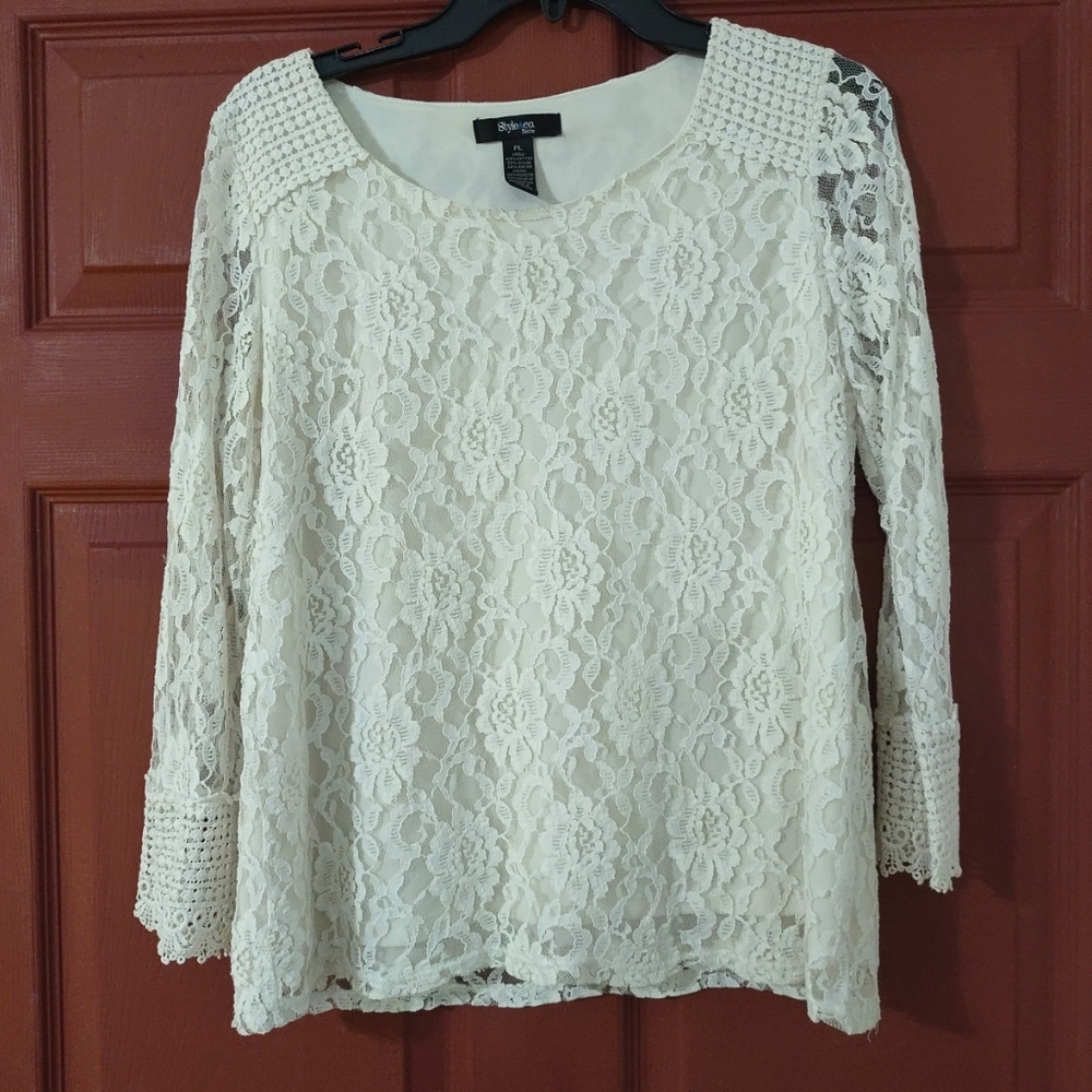 Women's Style & Co Lace Top 3/4 long Sleeves Blouse Size PL